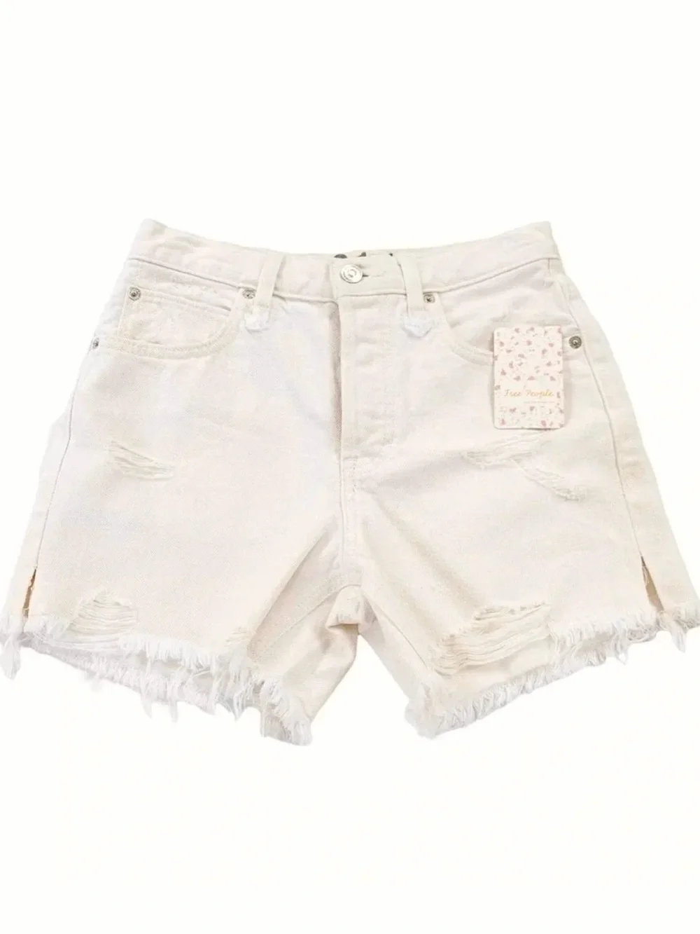 NWT Free People Makai Cutoff Short Off White Denim Distressed Size 24